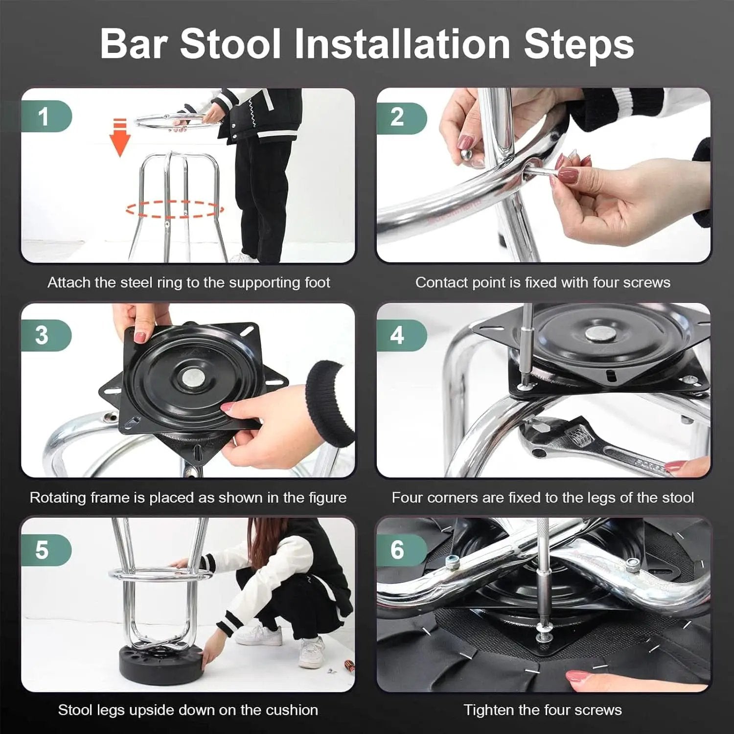 29 Inch Iron Backless Swivel Bar Stool With Padded Black Leatherette Seat And Chrome Frame from PriceLows™