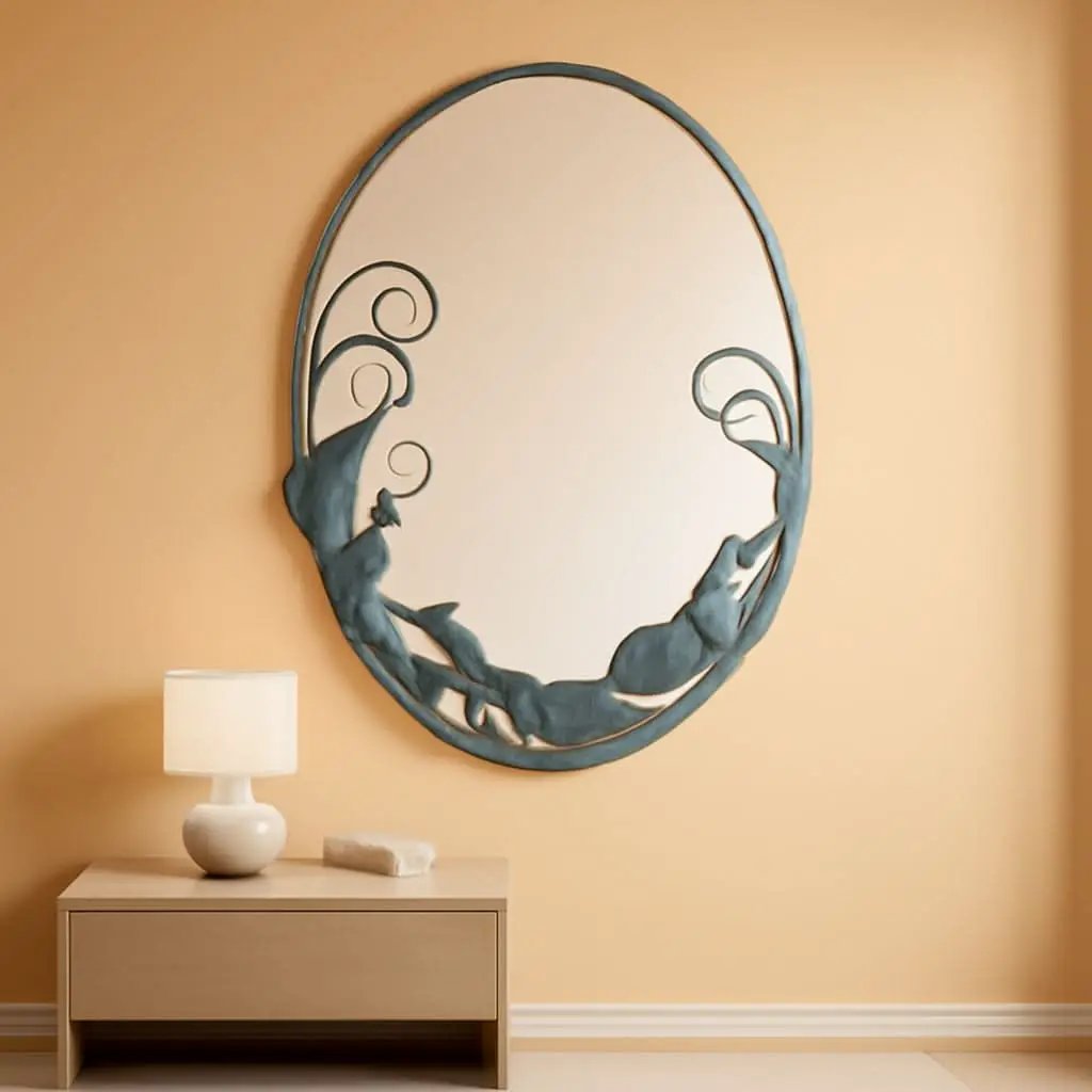 Dolphin Trio Wall Mirror Cast Iron Verdigris Finish 26 Inch from PriceLows™