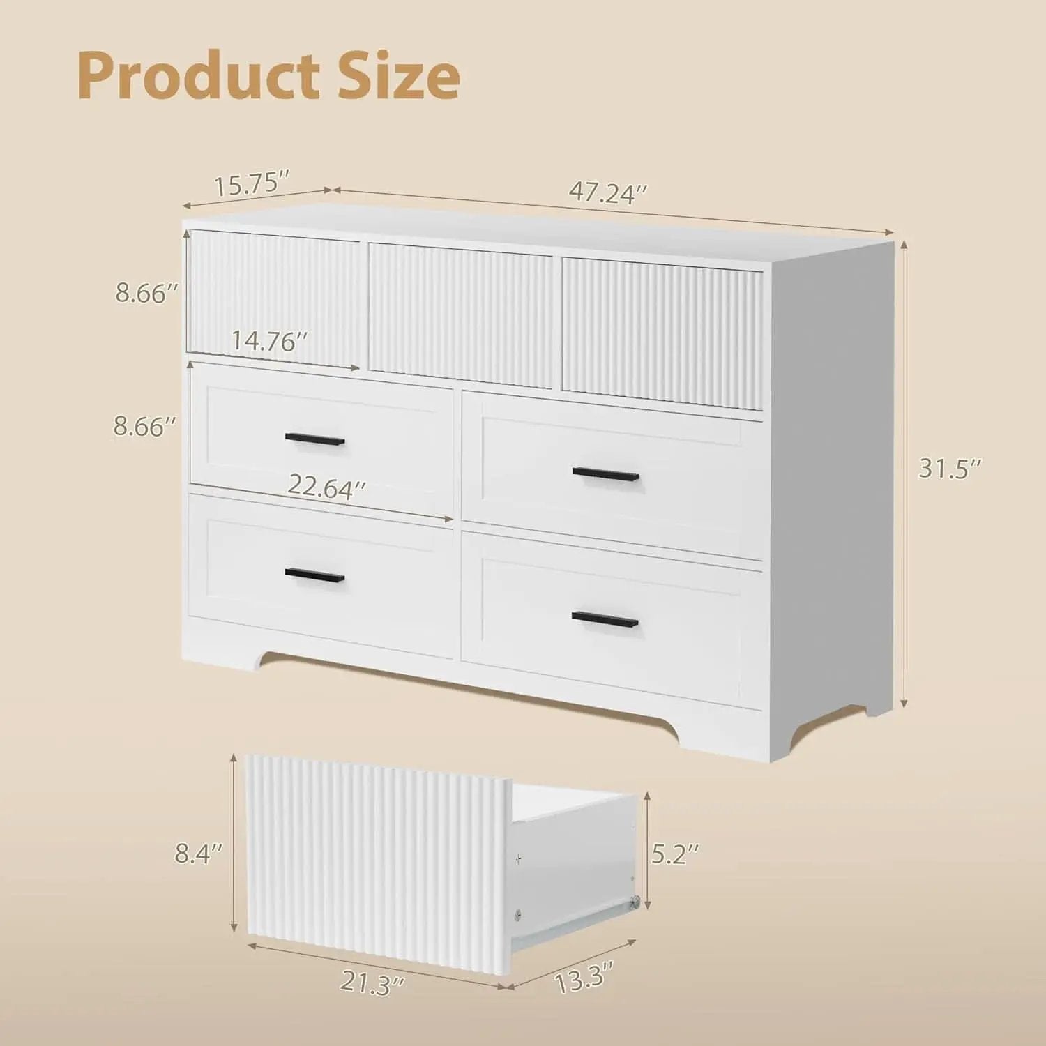 White 47Inch ContemporaryDresser With SevenDrawers from PriceLows™