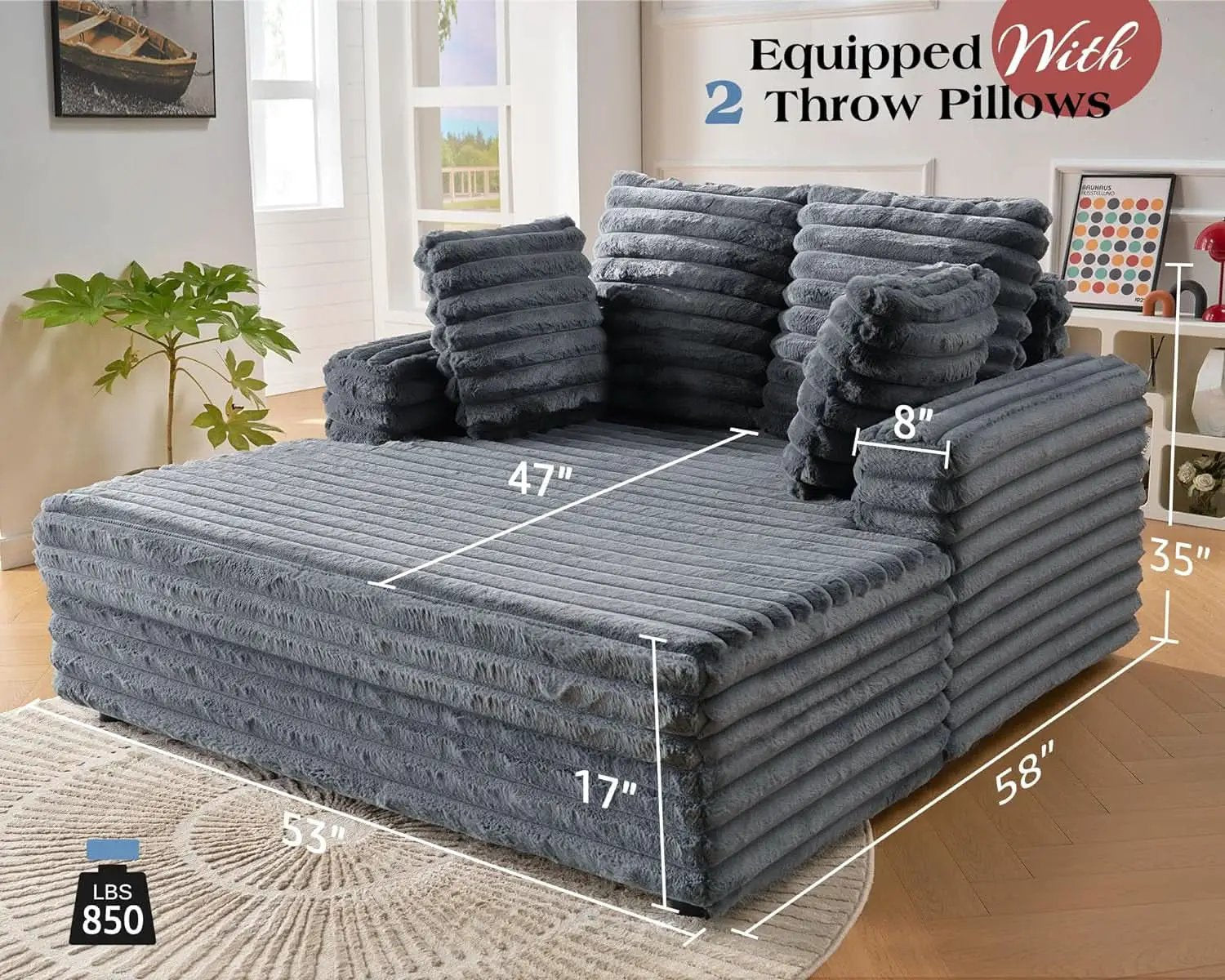53 Inch Chaise Lounge Grey Sleeper Chair For Living Room from PriceLows™