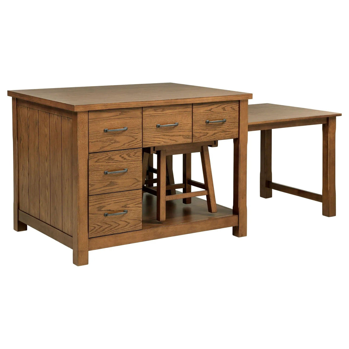 Mayfair 3-piece Kitchen Island with Extension Table Dark | 3-Piece Set | Dining Room Furniture | Oak