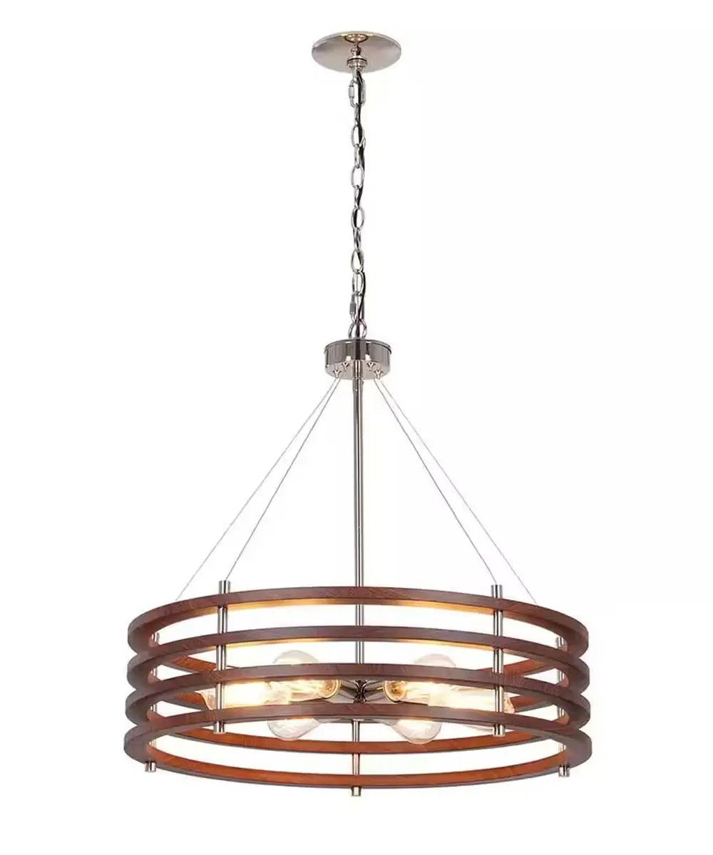 Pendant Light | Polished Nickel | 6 Light | 24 Inch Mahogany Wood