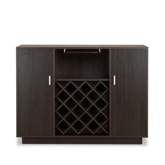 Hazen Wine Cabinet | Espresso Finish | Holds 18 Bottles | Stemware Holder