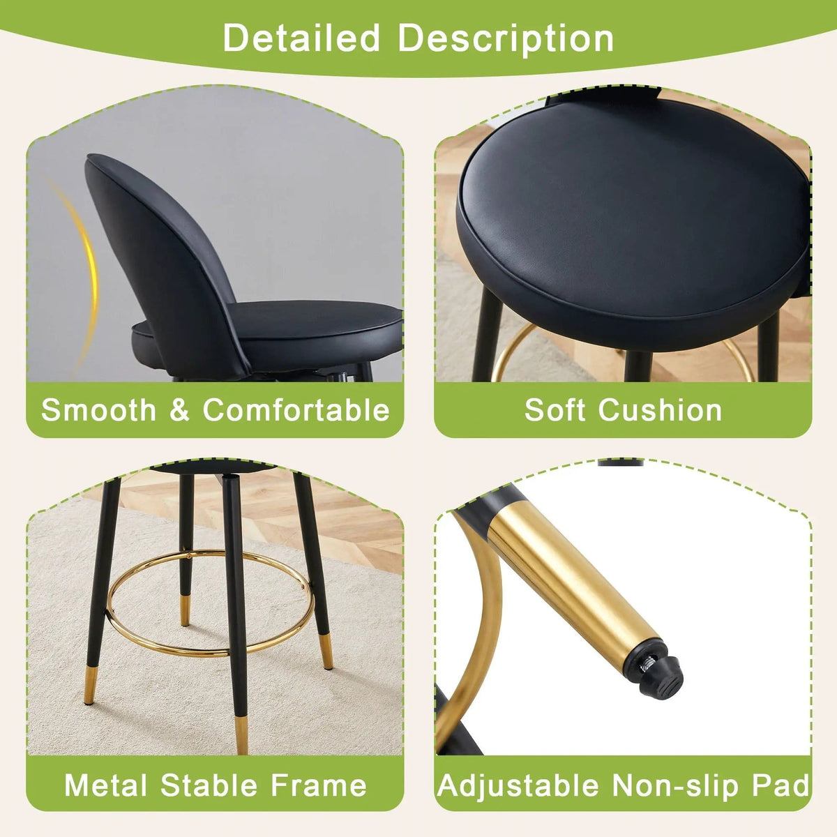 Modern Upholstered 360° Rotatable Bar Chair With Metal Legs For Dining Room (Set of | 2 Pieces | Metal | Dining Room