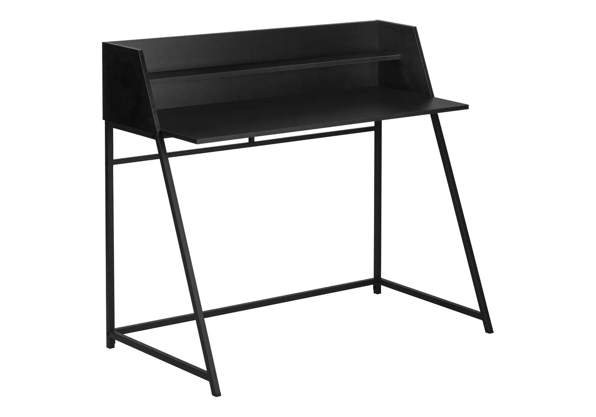 Marble Look Computer Desk | 47.25 Inch Width | Storage Shelves | Trapezoid Metal Base
