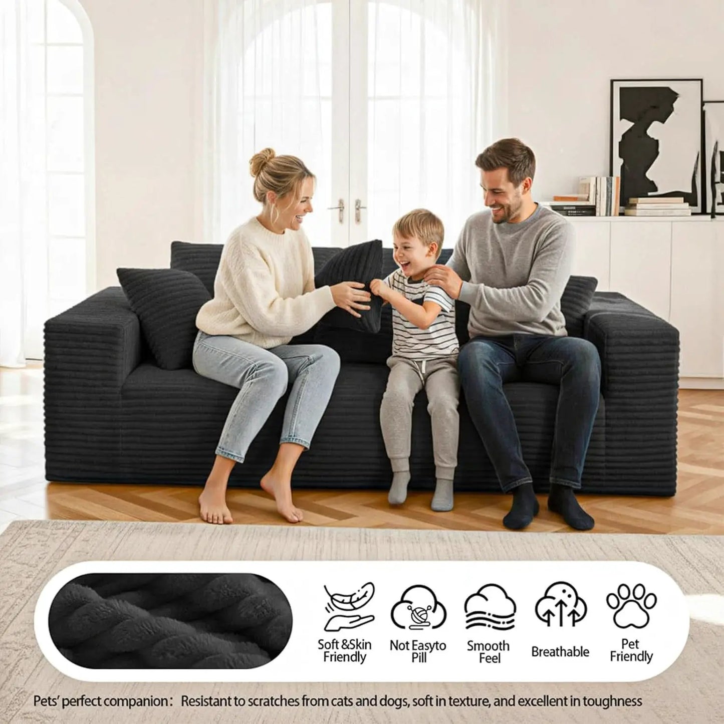 3-Seater Corduroy Sleeper Sofa No Assembly Lounge from PriceLows™