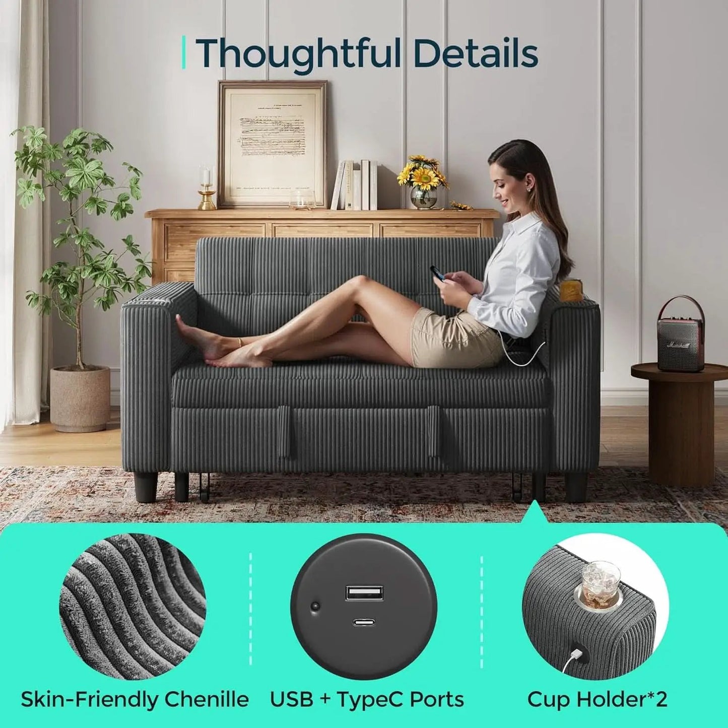 Corduroy Gray 54 Inch Multifunctional Sleeper Sofa from PriceLows™