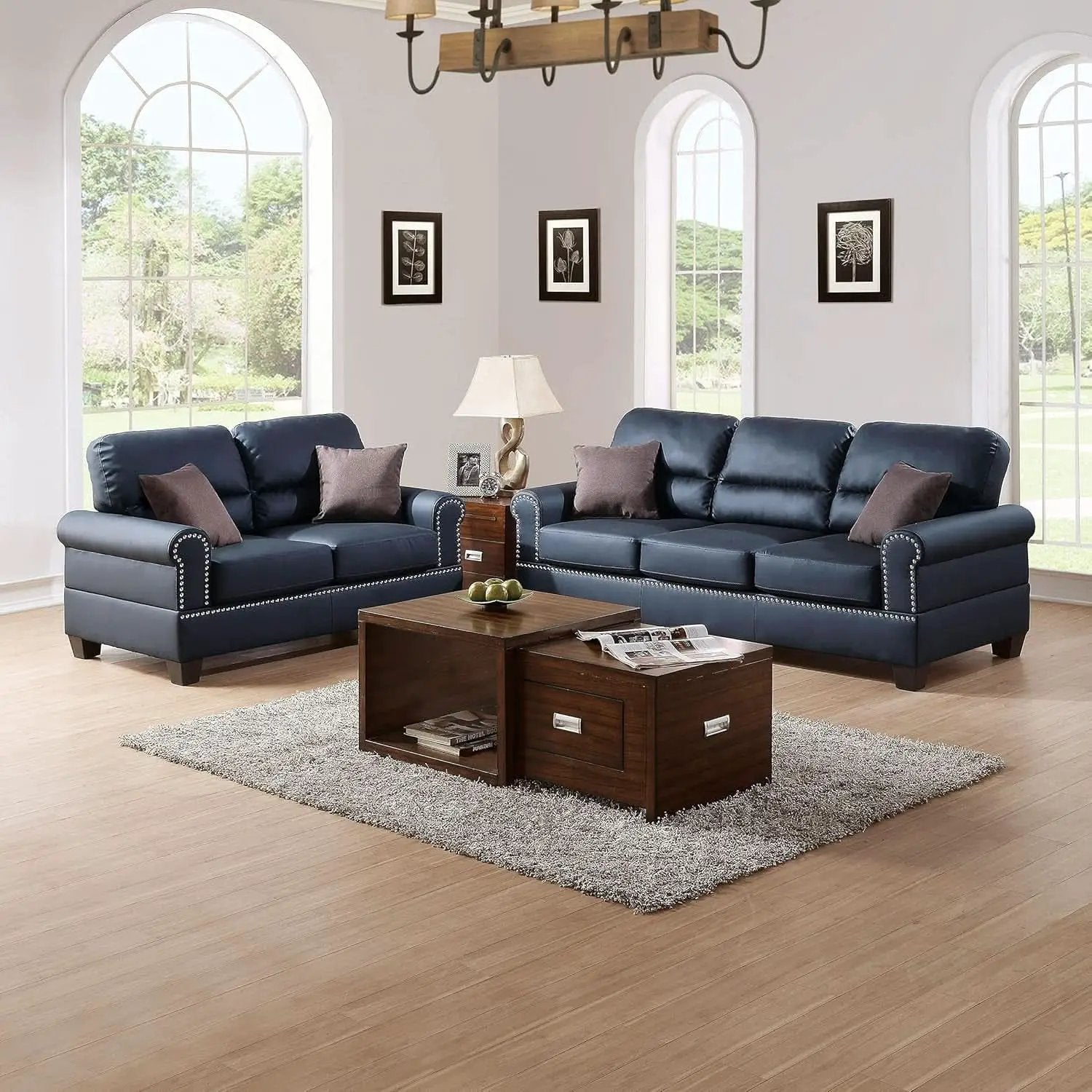 Bonded Leather 2 Piece Sofa And Loveseat Set Black from PriceLows™