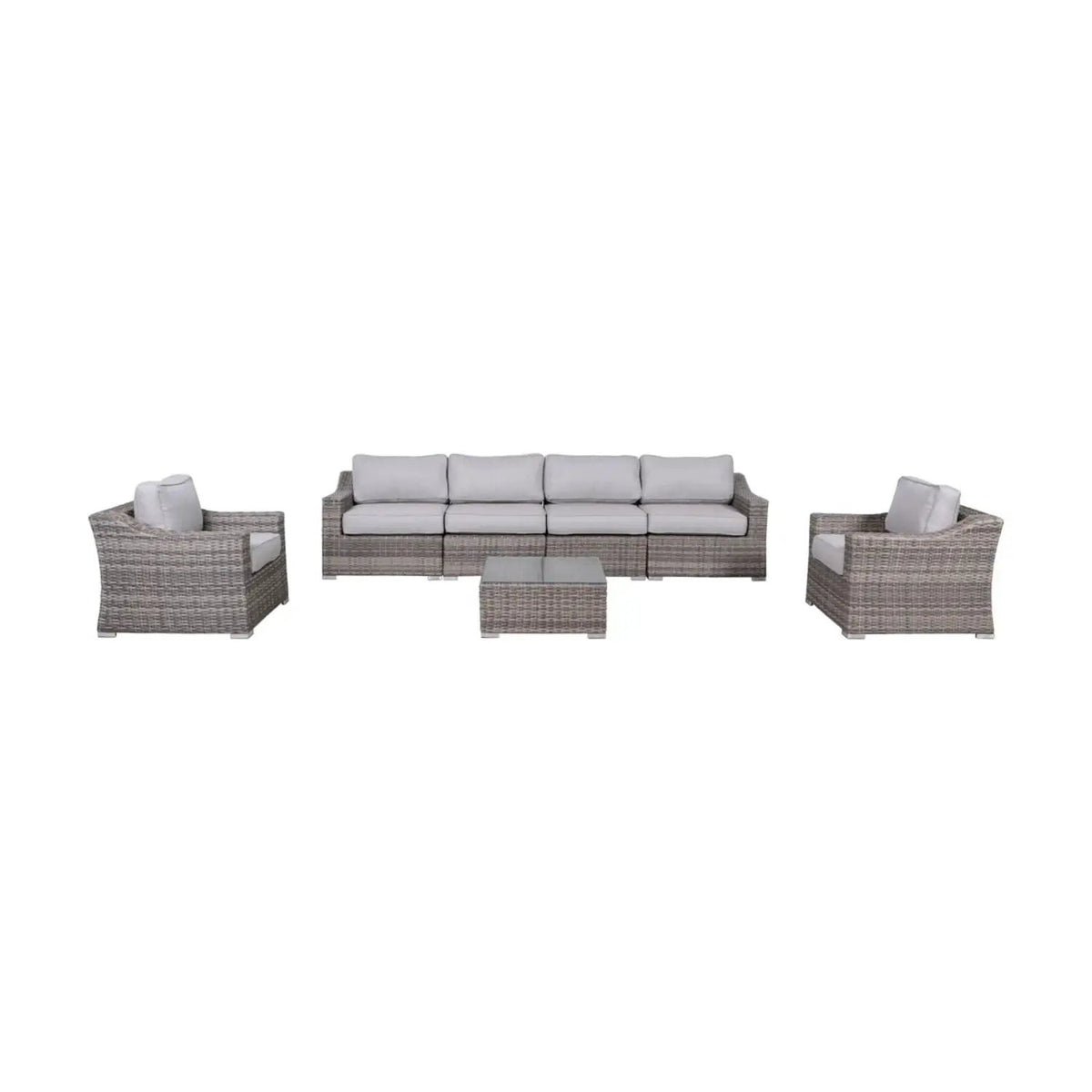 Outdoor Wicker Conversation Set | All-Weather Resin | Tempered Glass Table | 5 Inch Cushions