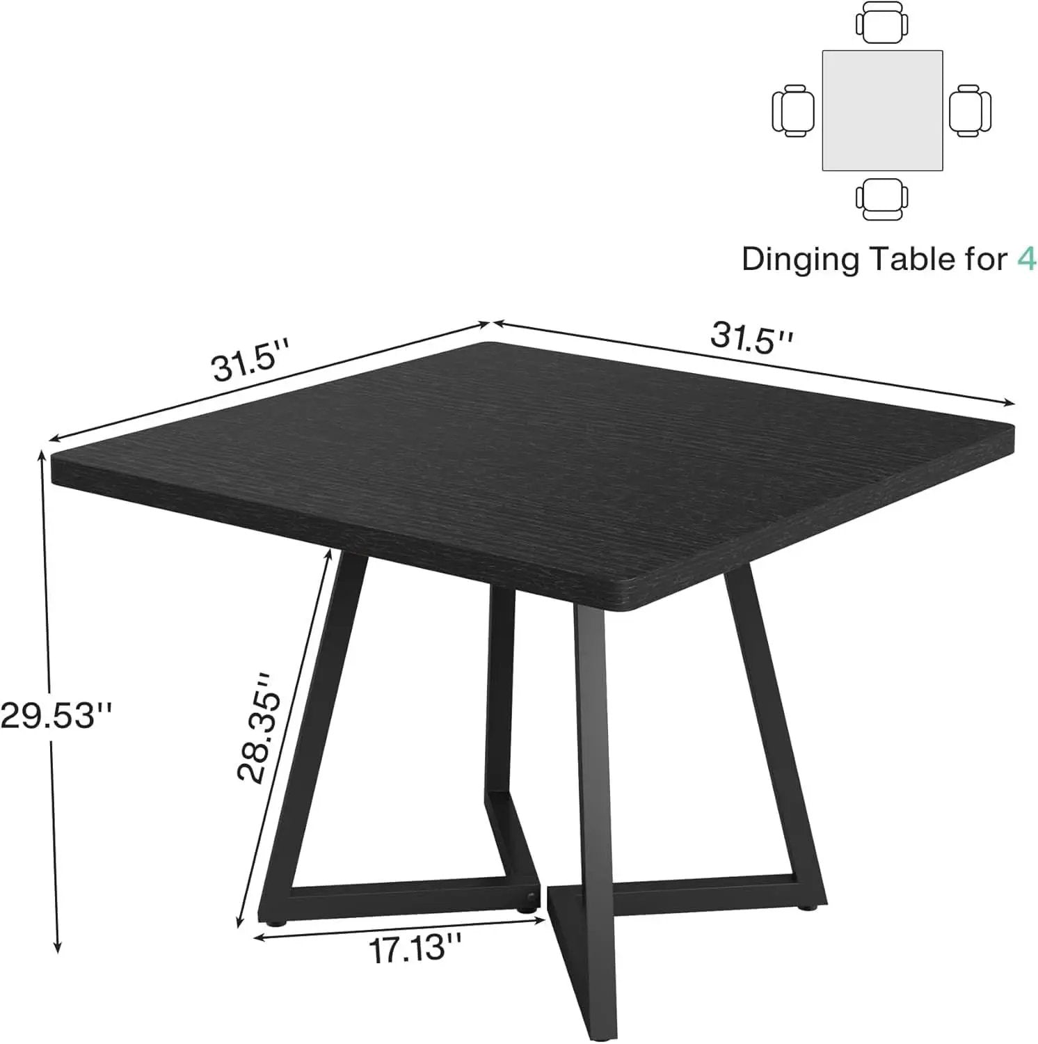 Square 31.5 Inch Industrial Dining Table Black Wood Panels from PriceLows™
