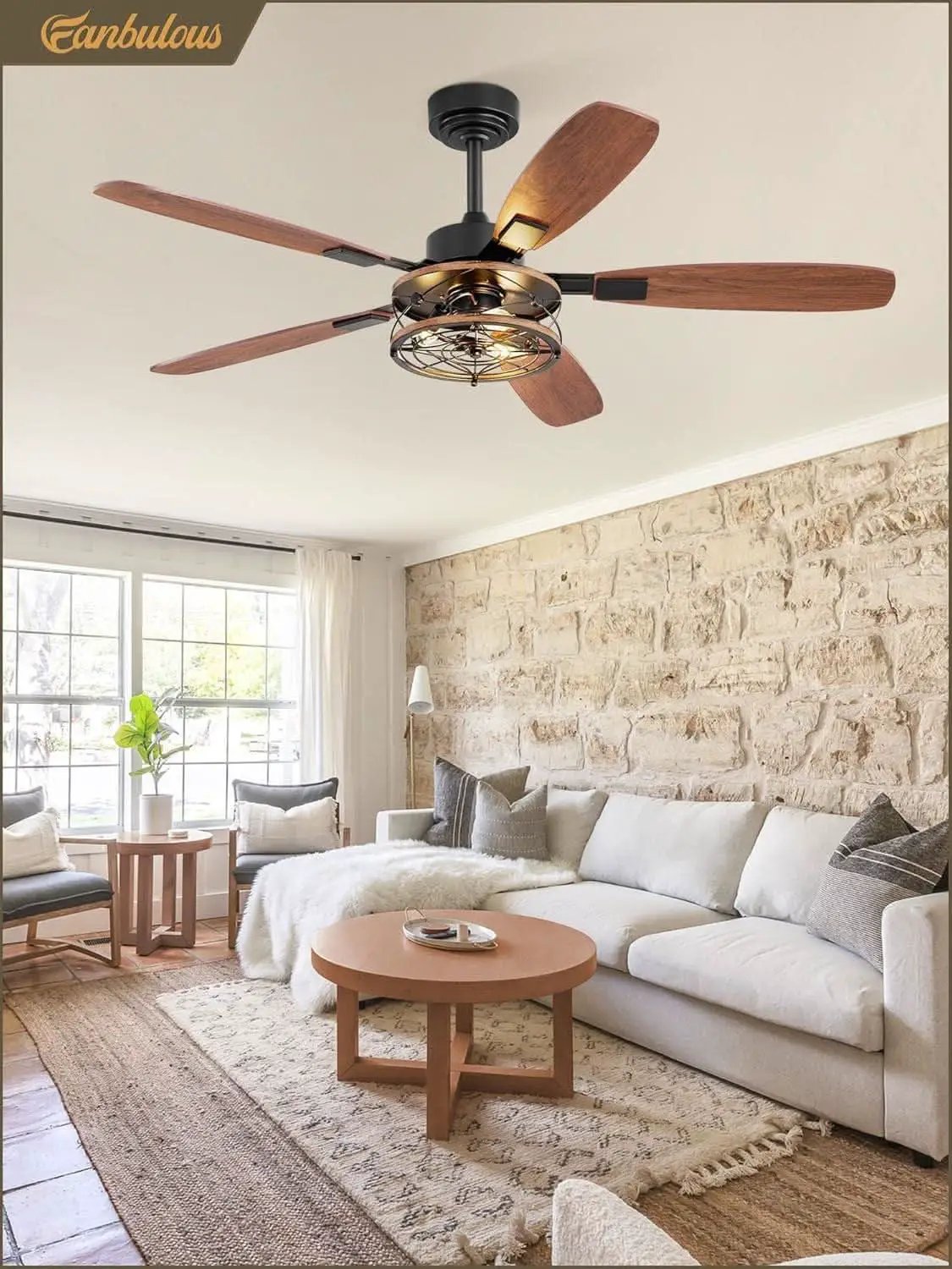 52 Inch Black Farmhouse Ceiling Fan With Light And Remote from PriceLows™