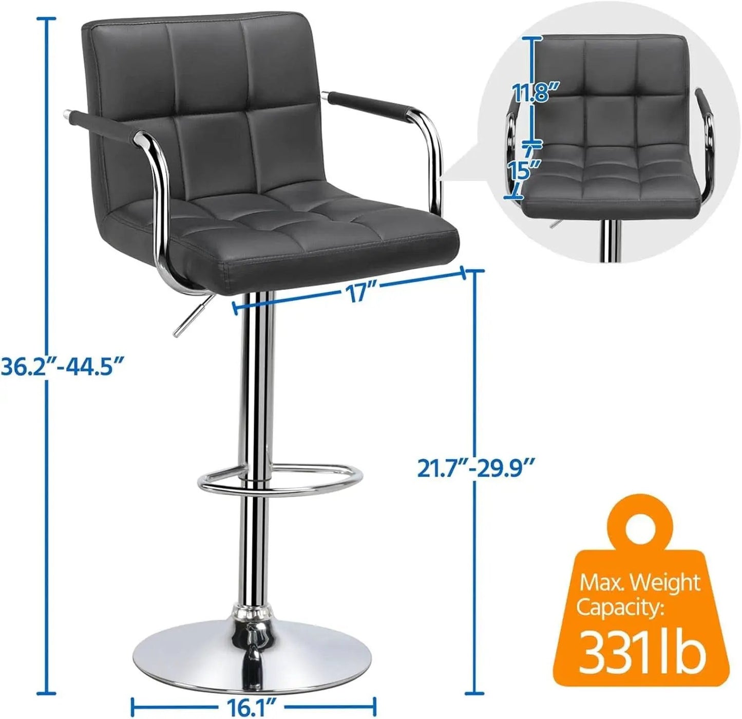 Grey Adjustable PU Leather Swivel Bar Stools Set Of 2 from PriceLows™