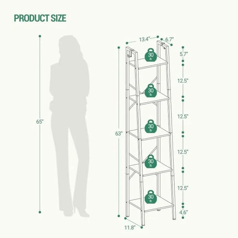 Greige 5 Tier Ladder Shelf Bookcase Freestanding Corner from PriceLows™