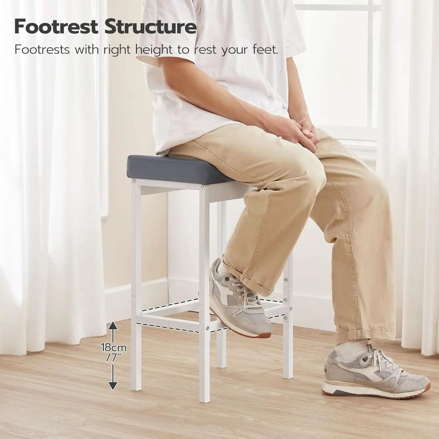 Bar Stools Set Of 2 24.8 Inch Upholstered White Gray from PriceLows™