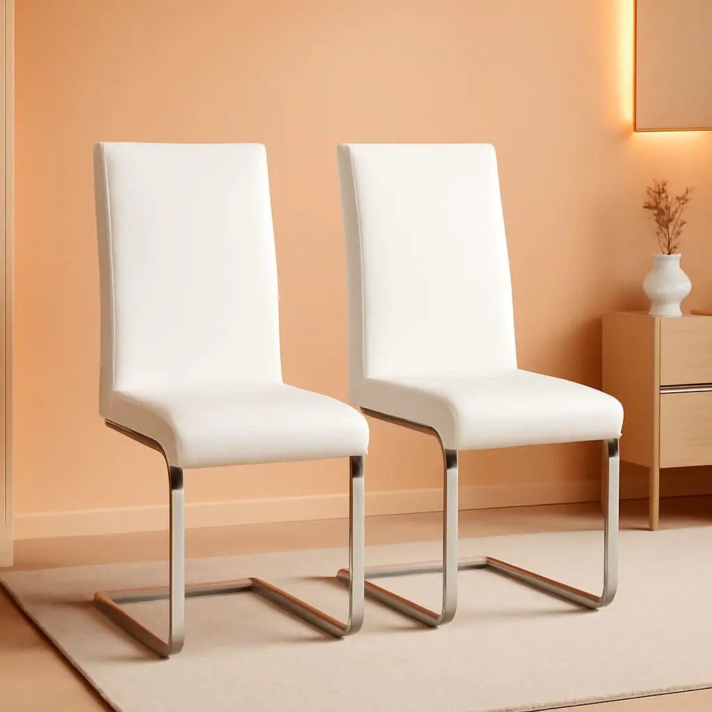 Set Of 2 High Back Faux Leather Dining Chairs White from PriceLows™