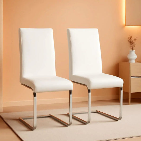 Set Of 2 High Back Faux Leather Dining Chairs White from PriceLows™