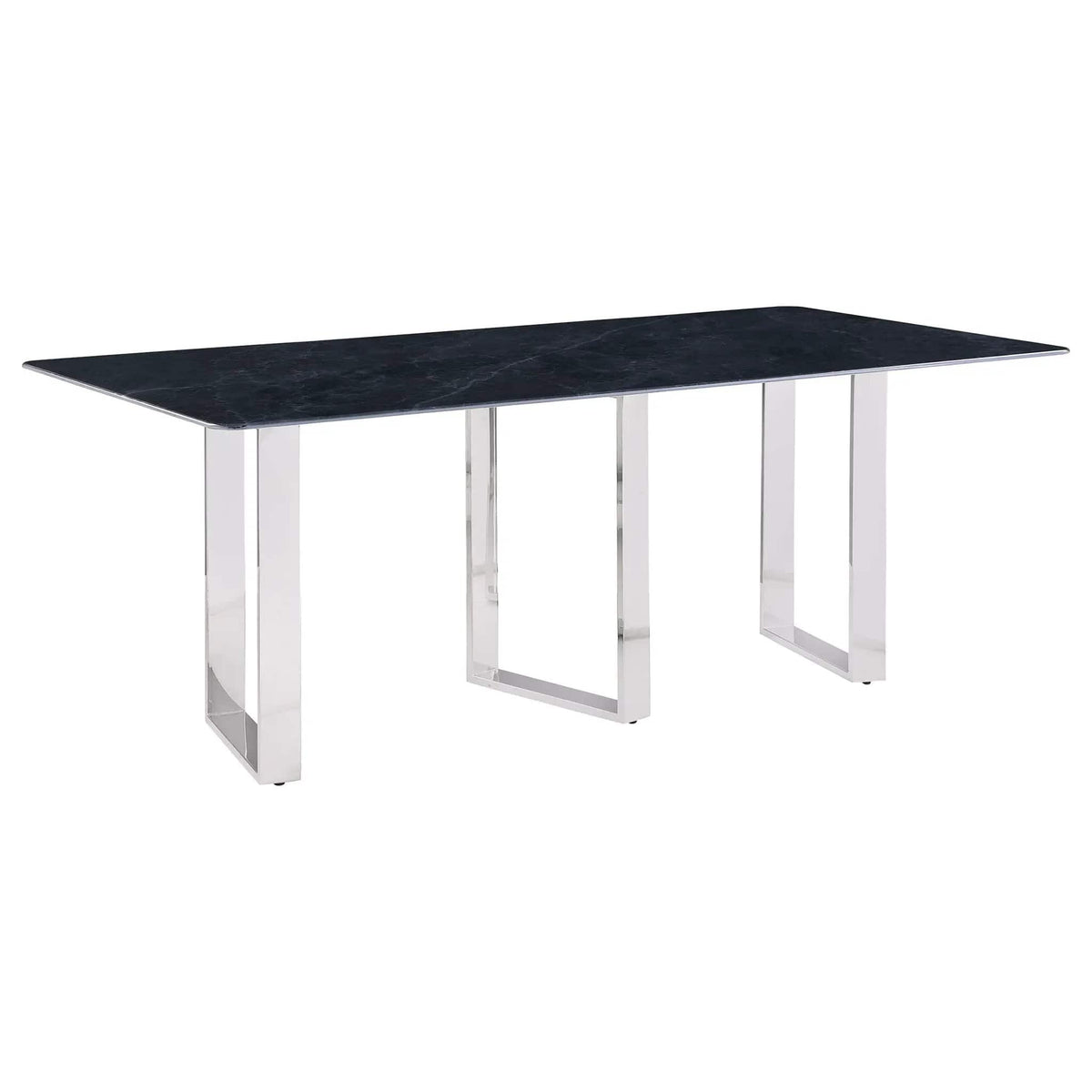 Desden 79-inch Rectangular Sintered Stone Dining Table | 78.75 x 39.25 x 29.5 in | Marble & Stainless Steel | Grey
