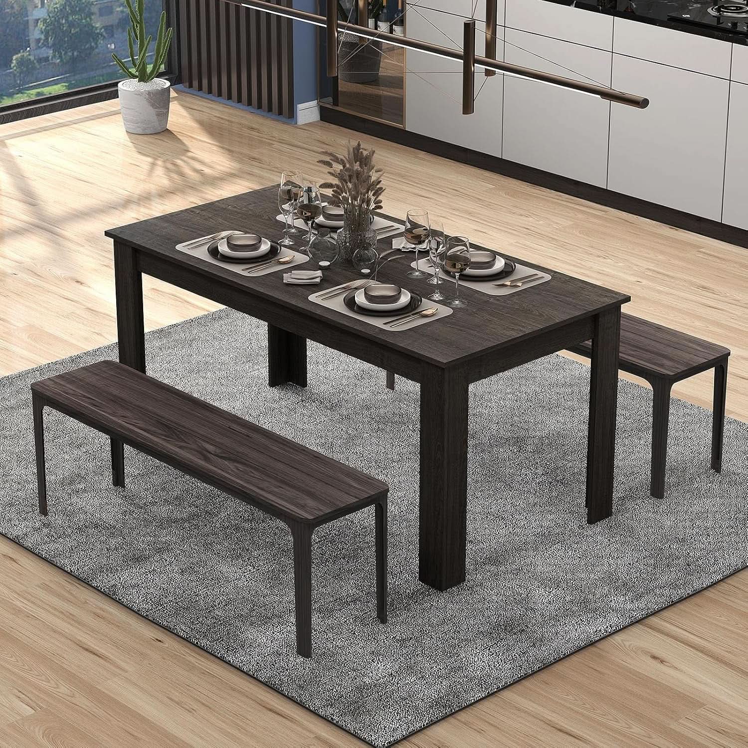 63 Inch Wood Dining Table For 4 To 6 People Grey Ideal For Dining Room from PriceLows™