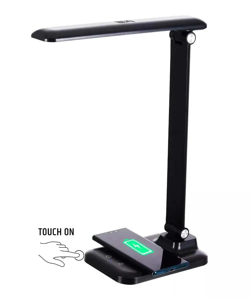 LED Desk Lamp | 15 In | Antimicrobial | Wireless Charging Matte Black