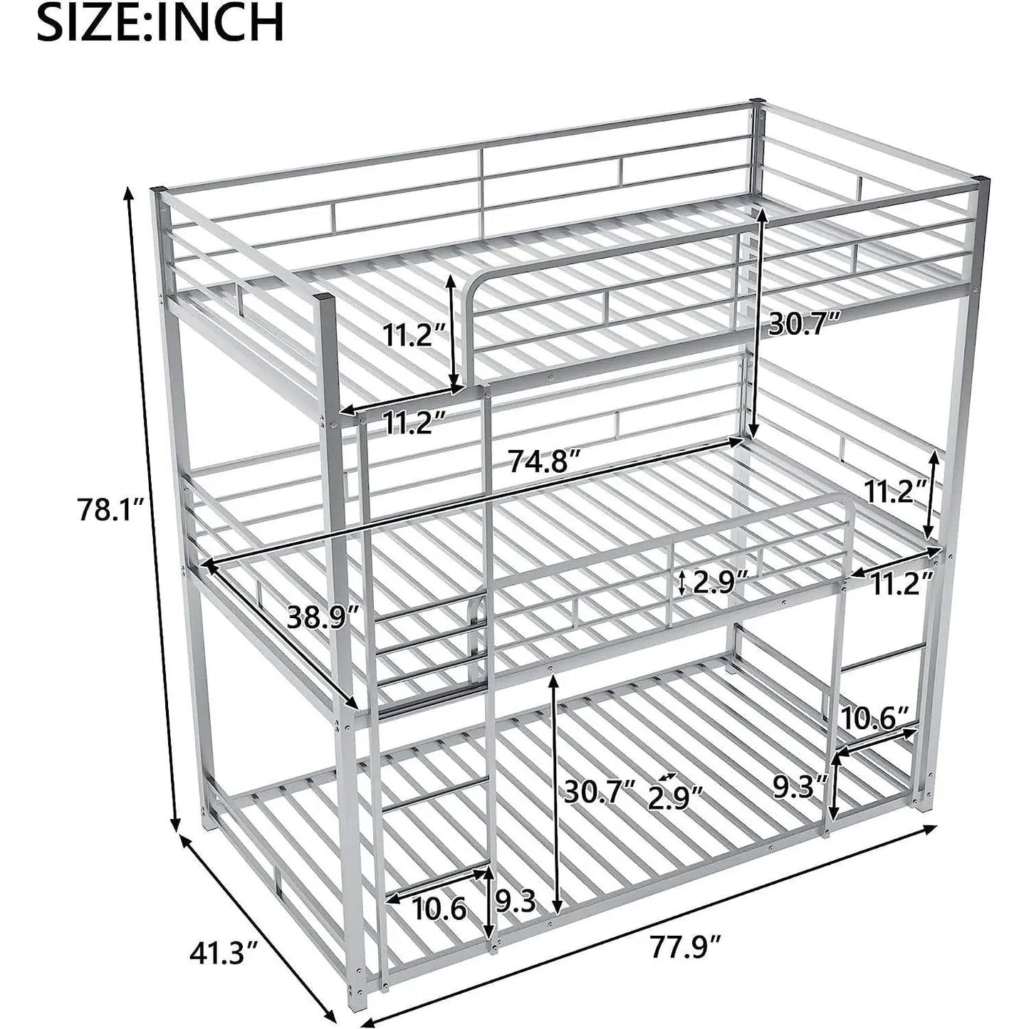 Black Triple Metal Bunk Bed Twin XL Full Queen Sizes from PriceLows™