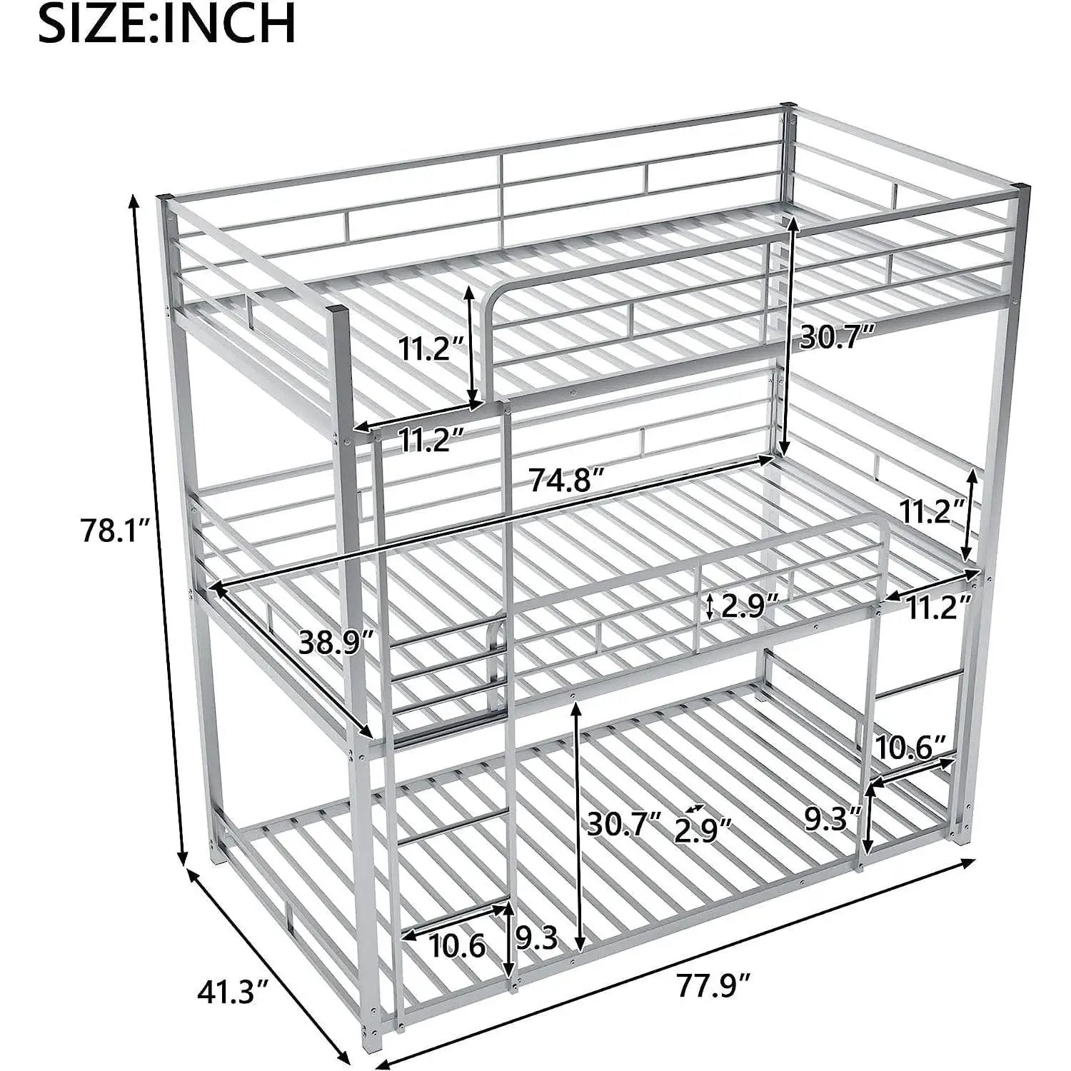 Black Triple Metal Bunk Bed Twin XL Full Queen Sizes from PriceLows™