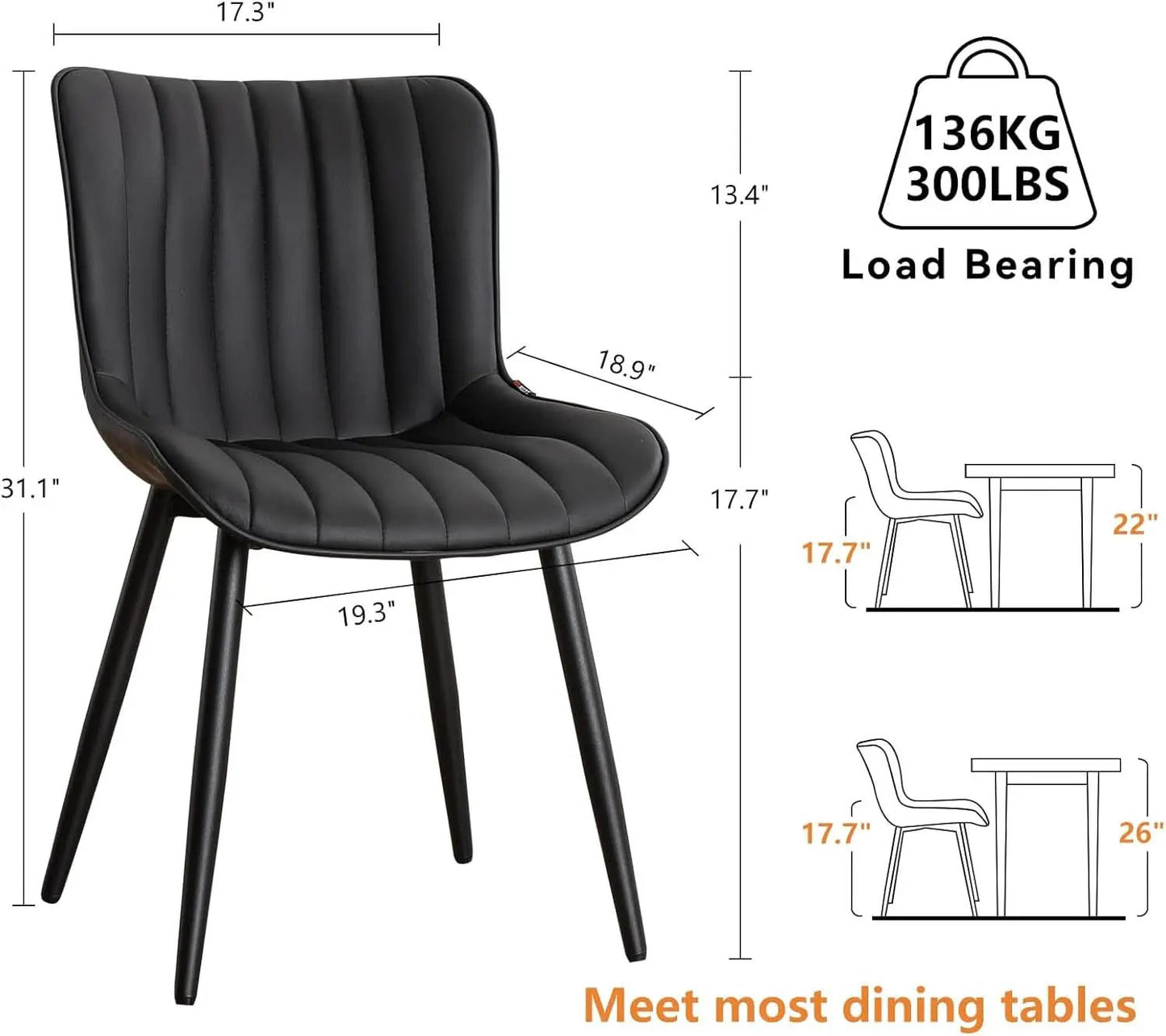 Black Upholstered Dining Chairs Set Of Two Modern Kitchen from PriceLows™