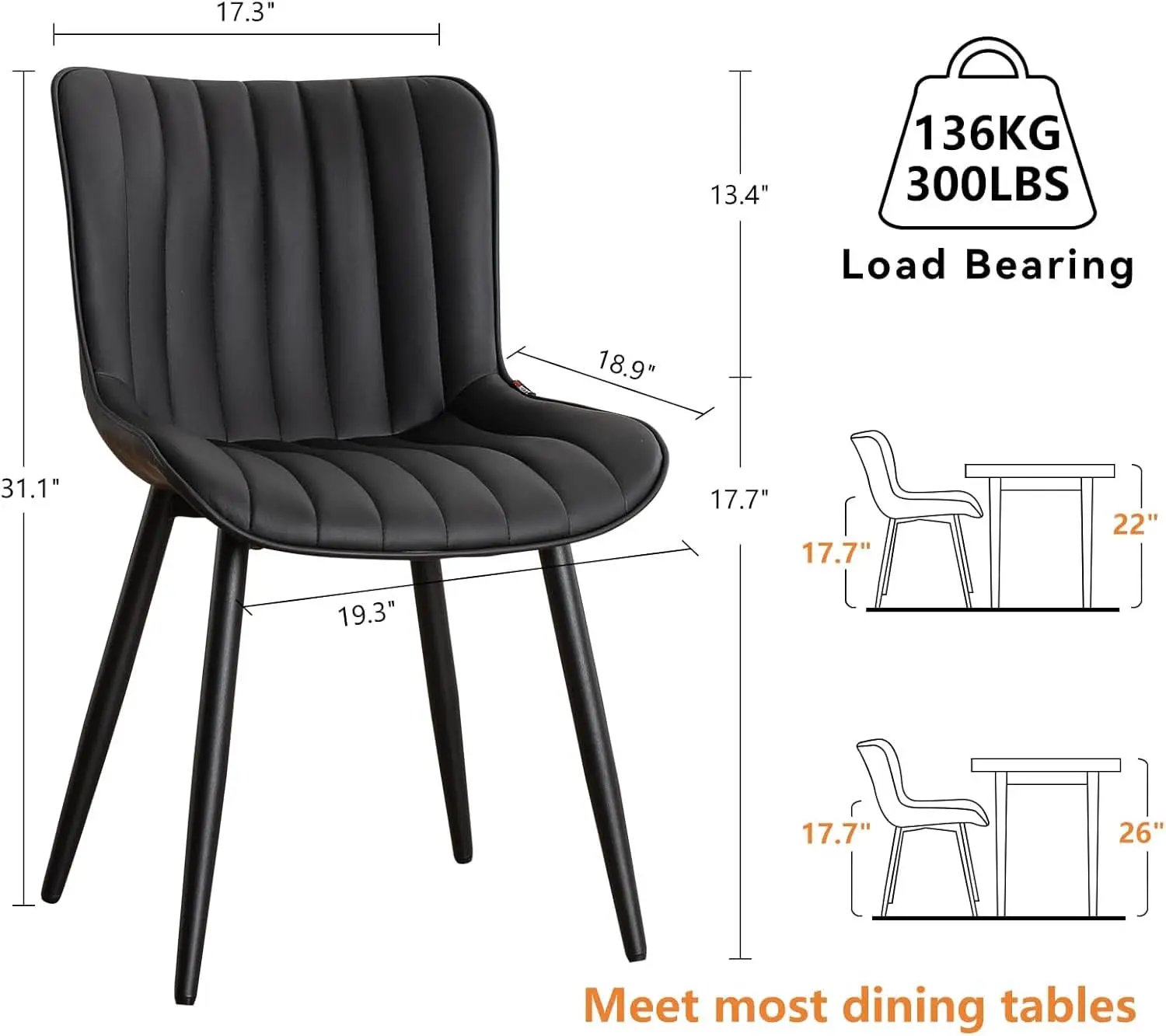 Black Upholstered Dining Chairs Set Of Two Modern Kitchen from PriceLows™