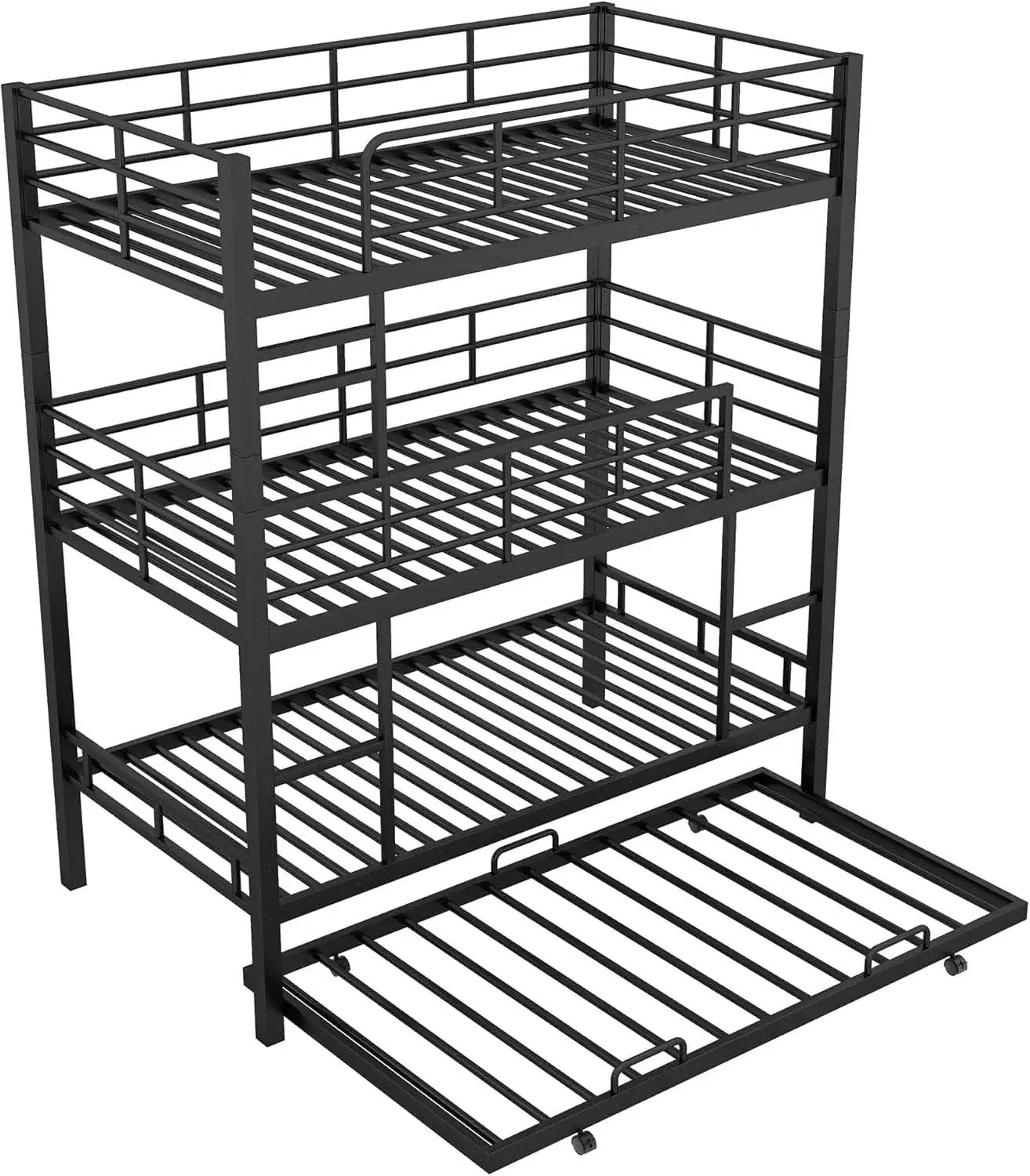Metal Twin Size Triple Bunk Bed with Trundle, Black for Kids from PriceLows™