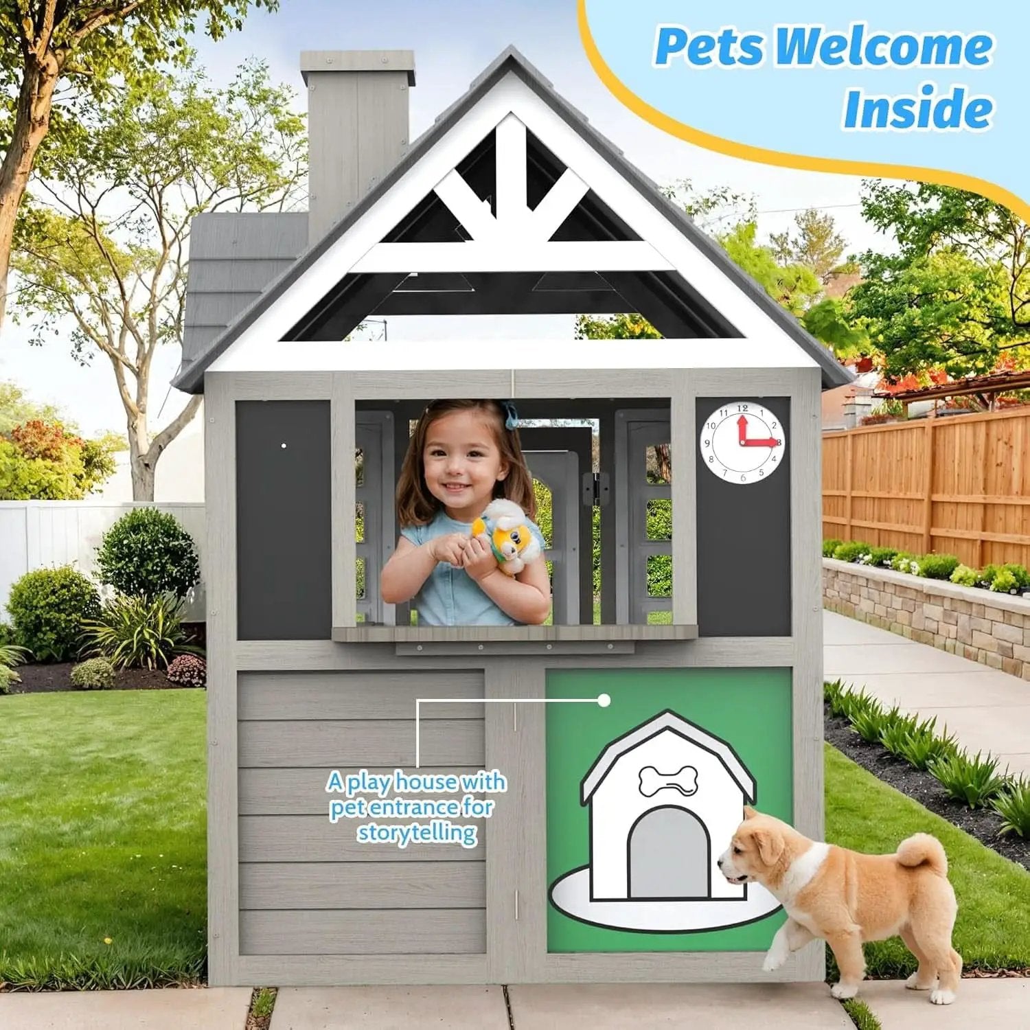 Gray Cedar Outdoor Playhouse With Realistic Kitchen from PriceLows™