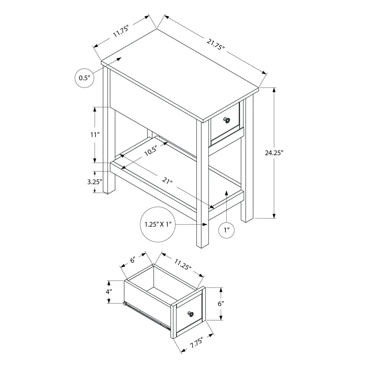 2-Tier Narrow End Table | Storage Drawer | Lamp Table | Charming Transitional Design