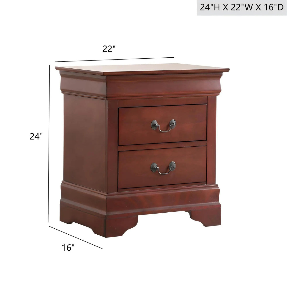 Louis Phillipe Nightstand | Traditional Wood Design | English Dovetailed Drawers | Metal Center Guides