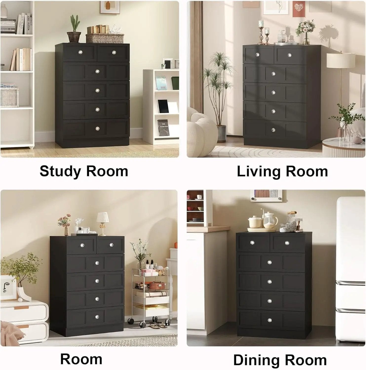 Black Fluted 24 Inch Dresser For Bedroom Storage Solutions from PriceLows™