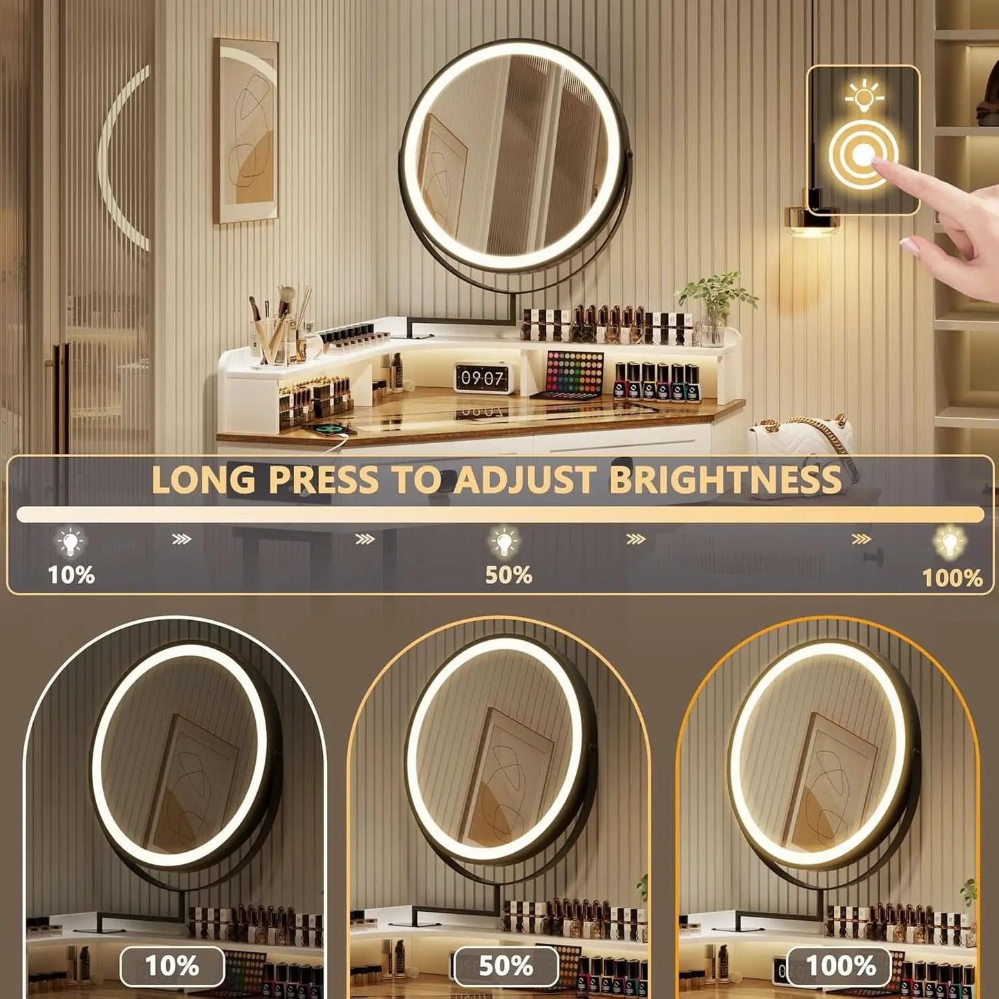 White Corner Vanity Mirror With Built In Charging Station from PriceLows™