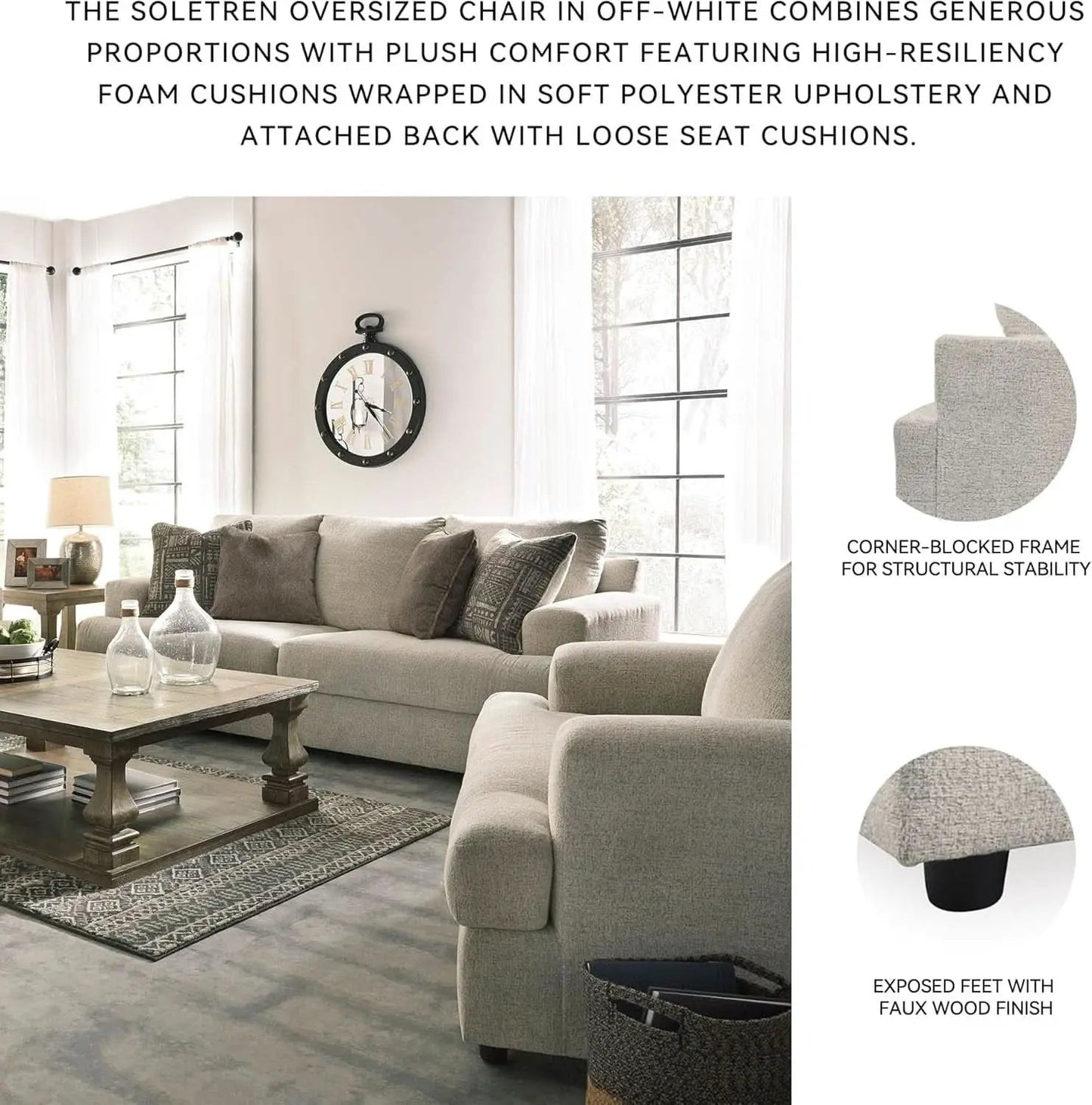 Soletren Contemporary Off White Chenille Upholstered Chair from PriceLows™