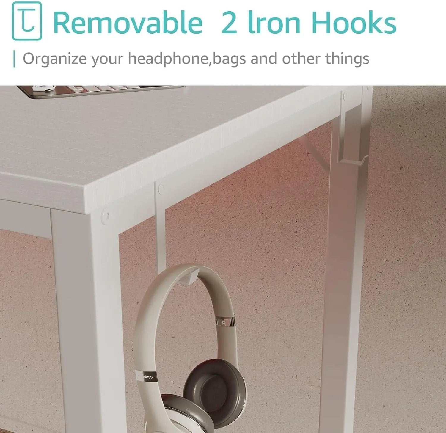 55 Inch White Computer Desk With Fabric Drawer For Home Office from PriceLows™