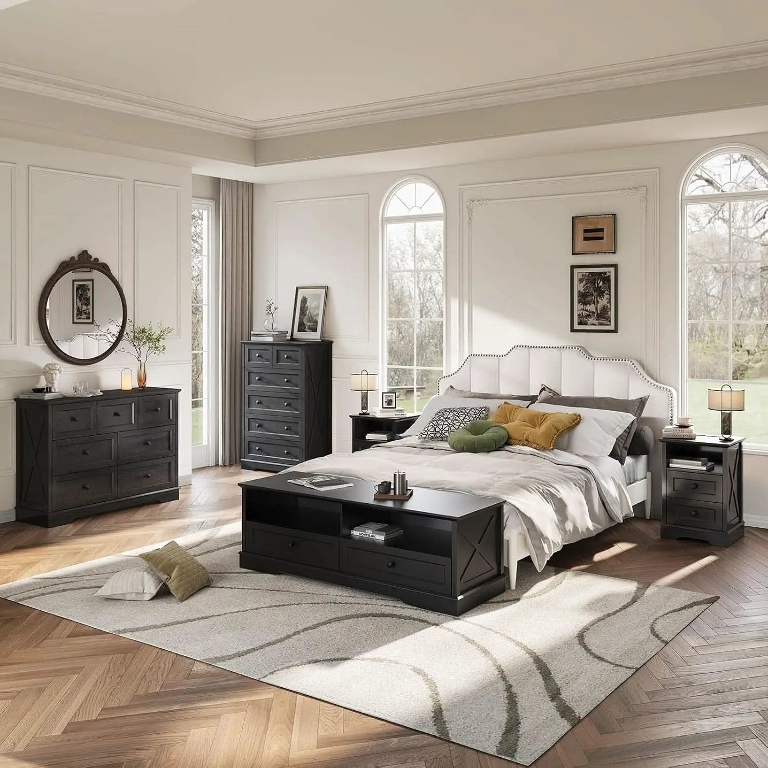 Tall Black Six Drawer Dresser Contemporary Storage from PriceLows™