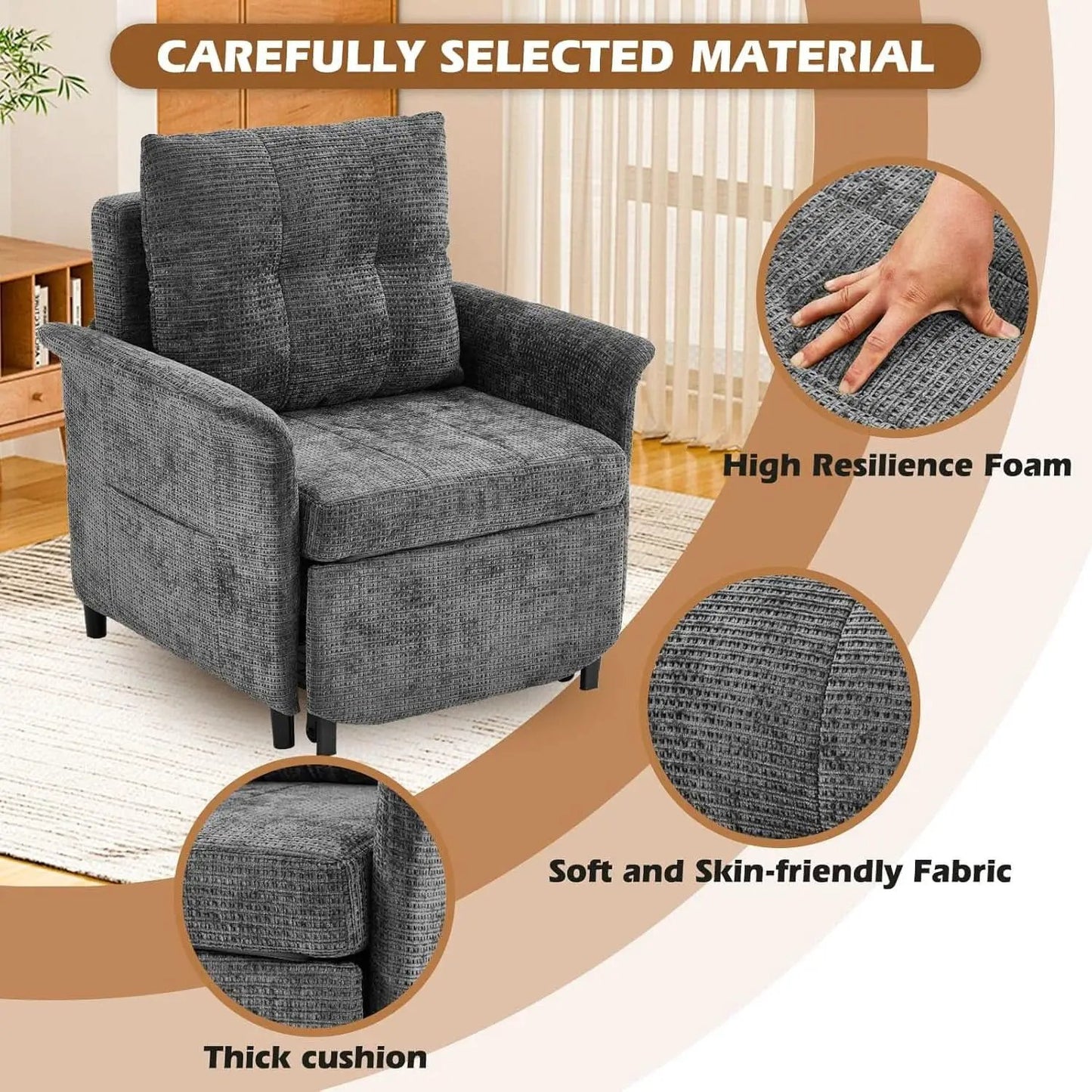 Convertible Sleeper Chair 79-Inch With Adjustable Backrest from PriceLows™