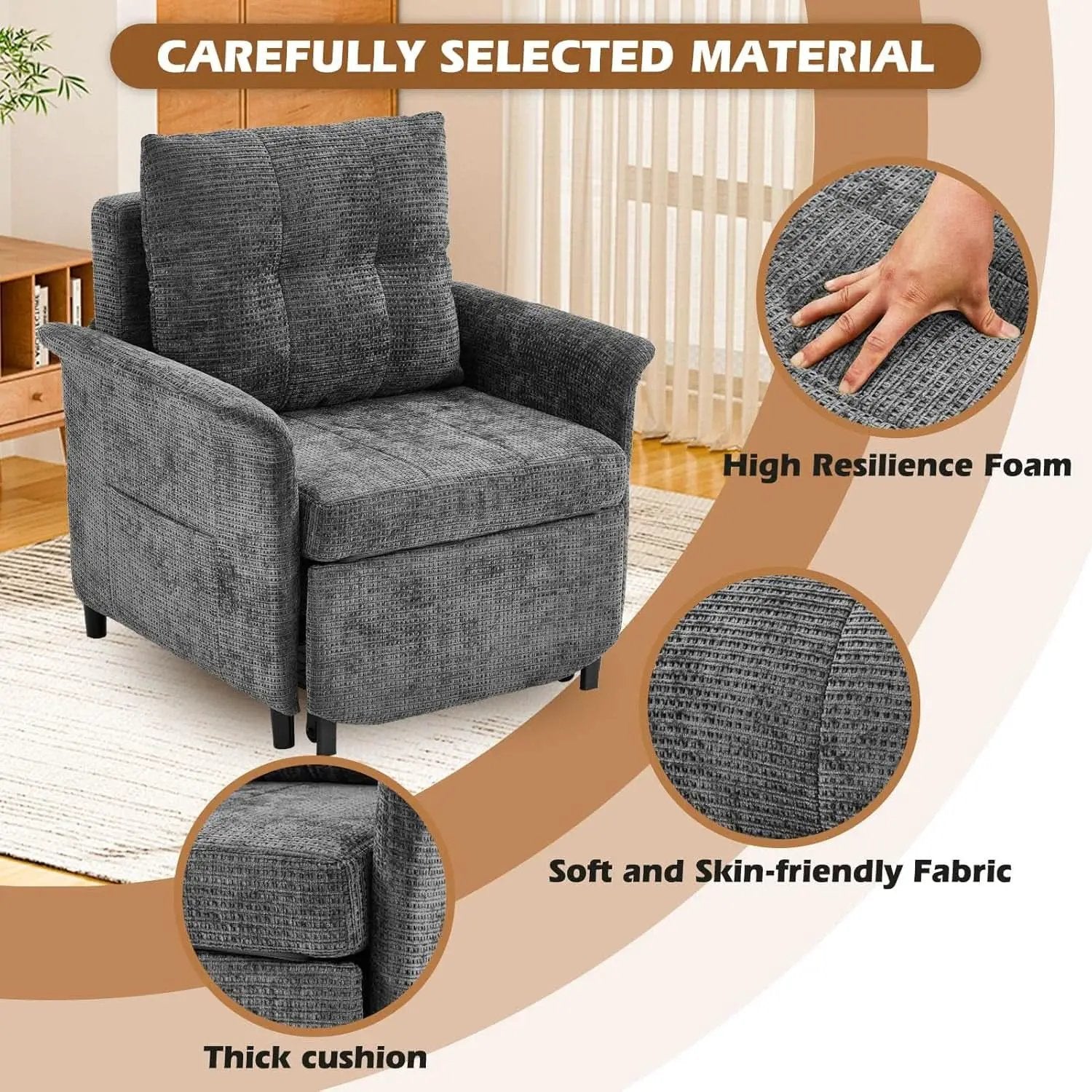 Convertible Sleeper Chair 79-Inch With Adjustable Backrest from PriceLows™