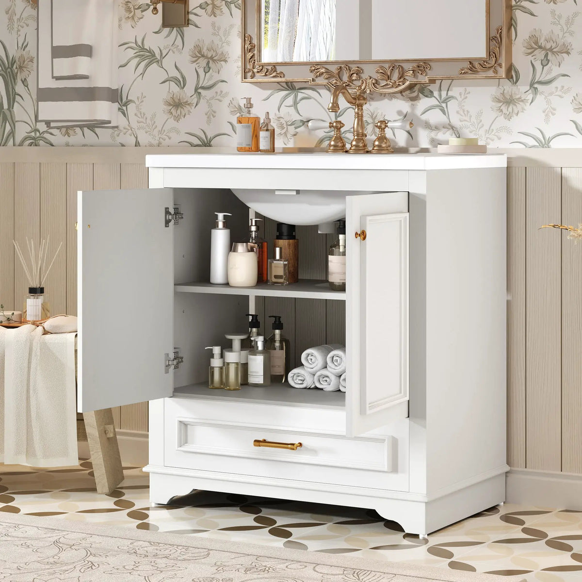 30 Inch Bathroom Vanity | Poplar Wood Frame | 2 Soft Closing Doors | Adjustable Shelf
