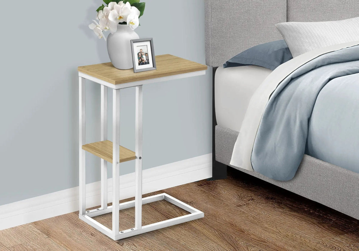 Marble Look C-Shaped Accent Table | Durable Metal Frame | Rectangular Tabletop | Portable Design