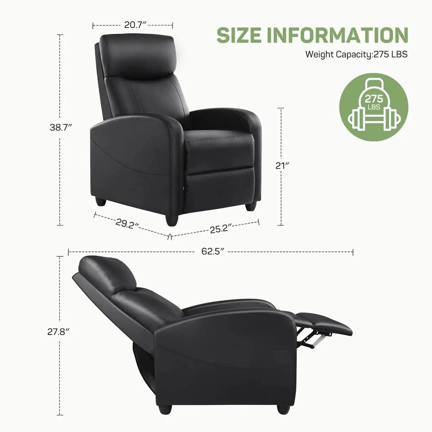 Compact Adjustable Massage Recliner Chair With Lumbar Support In PU Leather from PriceLows™