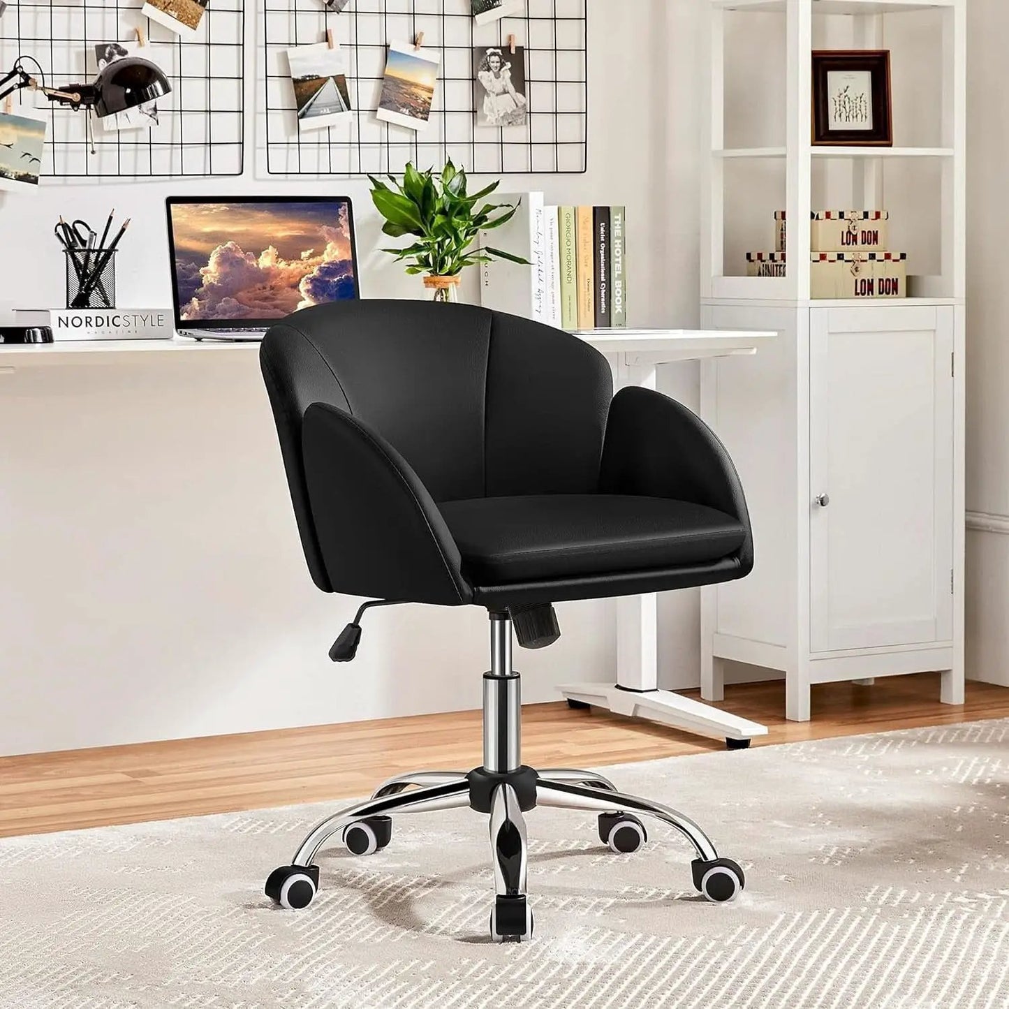 Black Velvet Upholstered Swivel Desk Chair For Office from PriceLows™