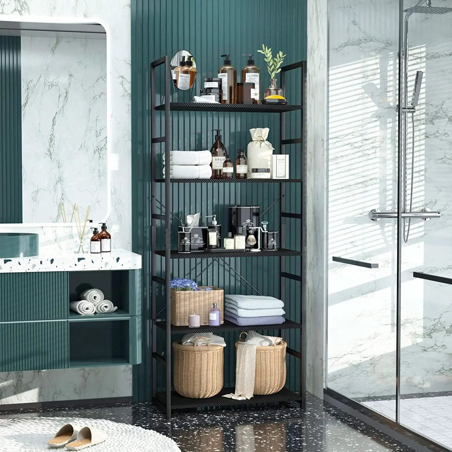 Carbon Fiber Bookshelf 5 Tier for Home Office Storage from PriceLows™