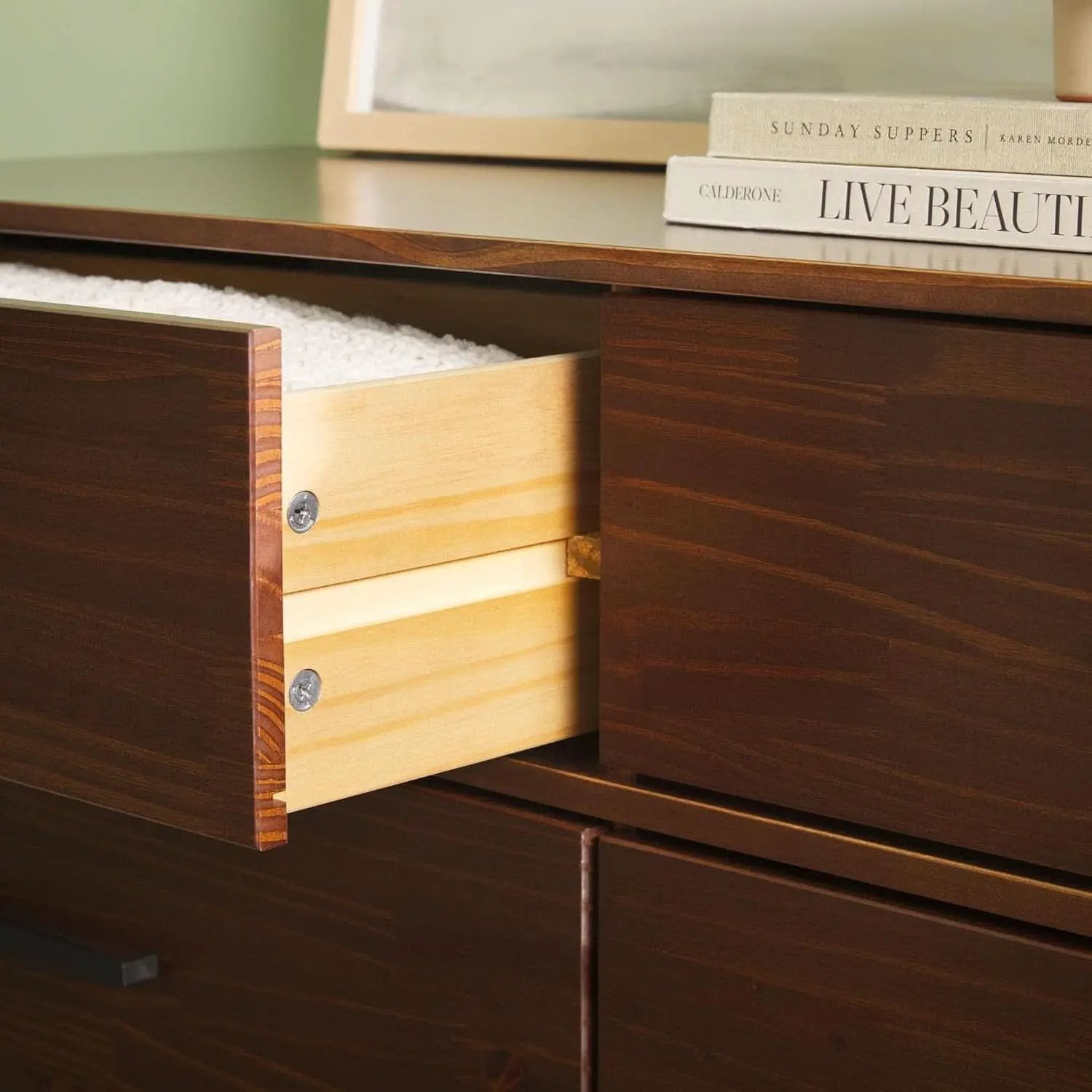 6 Drawer Solid Pine Wood Dresser With Walnut Finish from PriceLows™