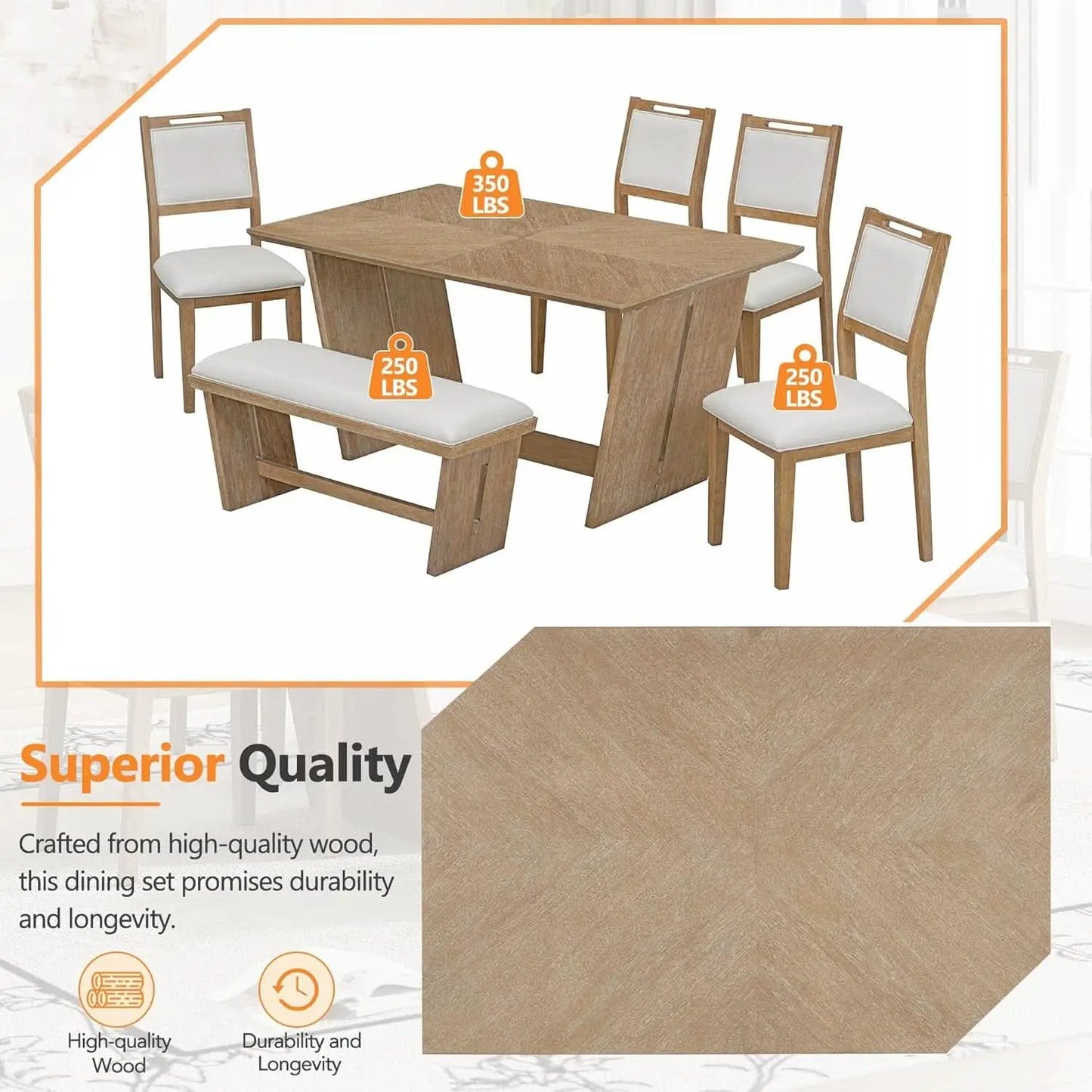 Natural Vintage Rustic Handcrafted Dining Table Set from PriceLows™