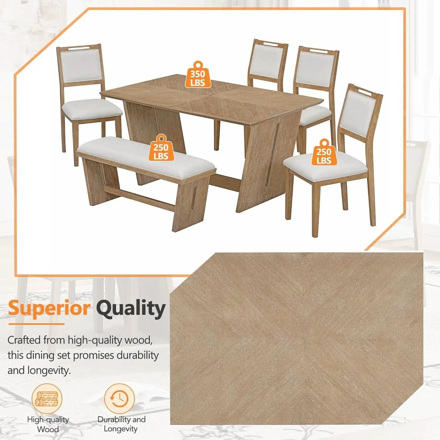 Natural Vintage Rustic Handcrafted Dining Table Set from PriceLows™