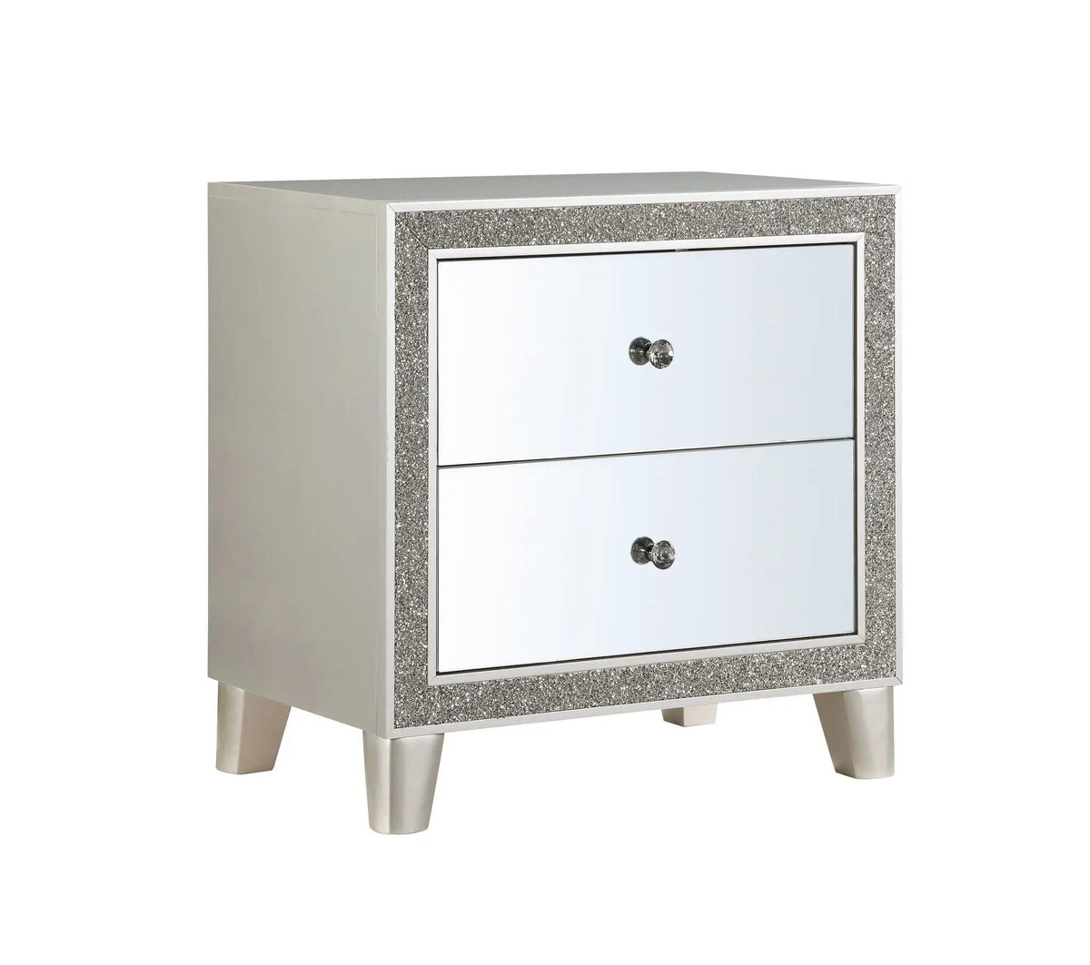 Sliverfluff Mirrored Nightstand | Champagne Finish | Two Drawers | Felt-Lined Top Drawer