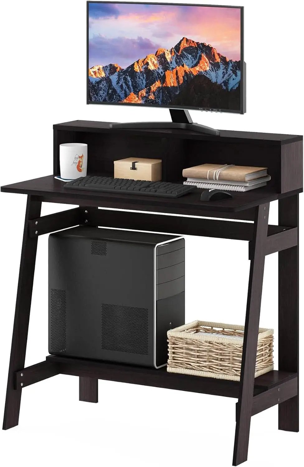 A Frame Computer Desk With Hutch In Dark Walnut Finish from PriceLows™