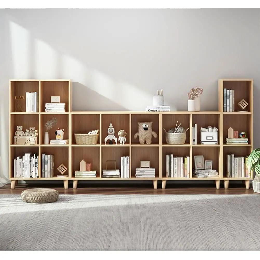 Open Cube Low Bookcase 3 Tier Freestanding Oak Finish from PriceLows™