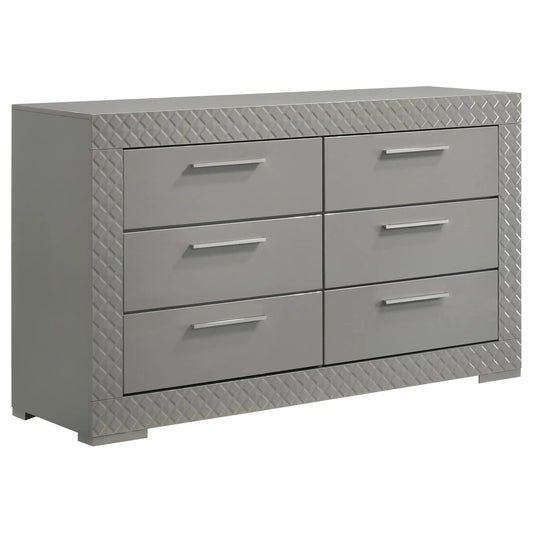 Ives 6-drawer Dresser Cabinet Grey High Gloss | 63 x 18 x 36.5 in | 6-Drawer | Bedroom